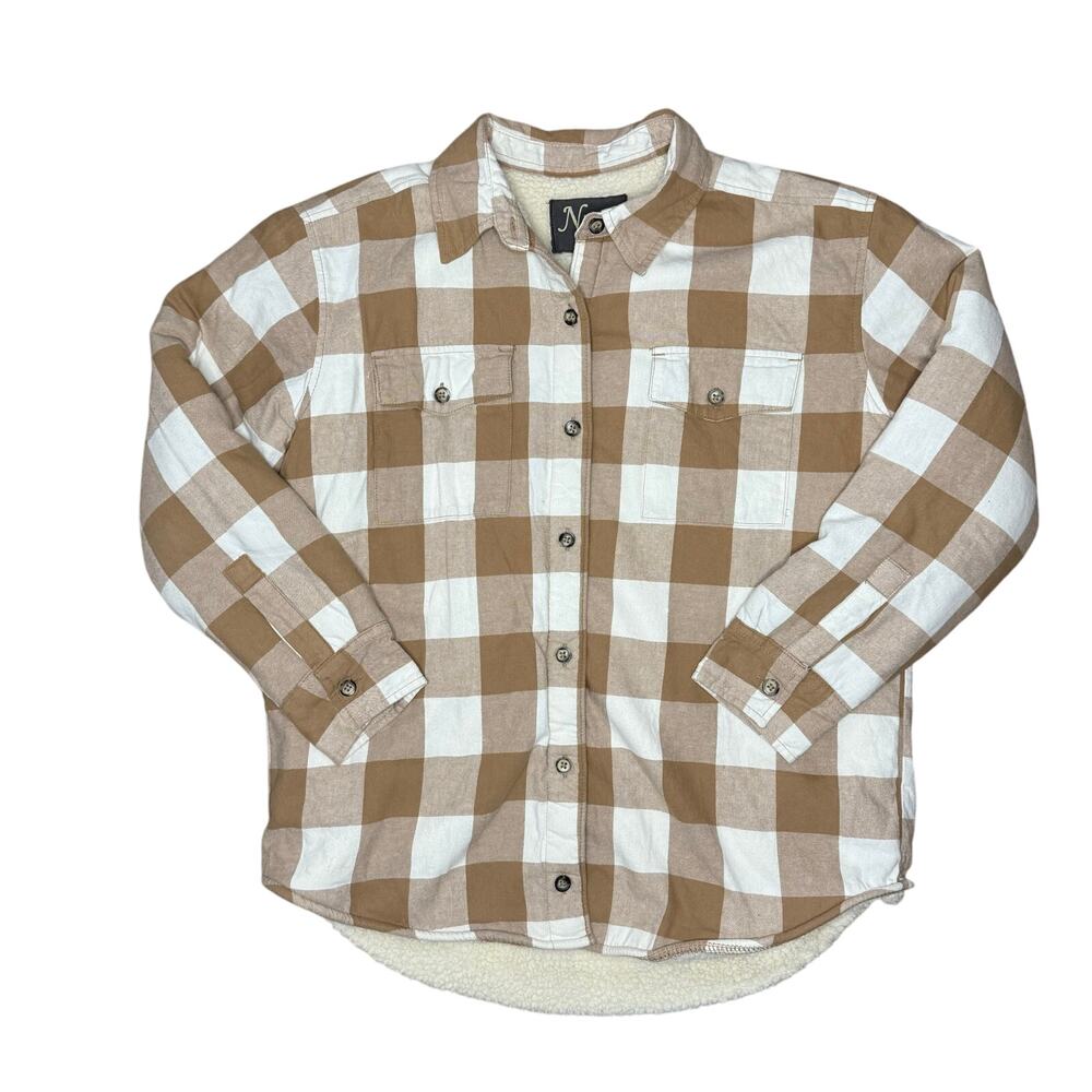 Natural Reflections Lined Plaid Button Up Tan/Cream Size M
